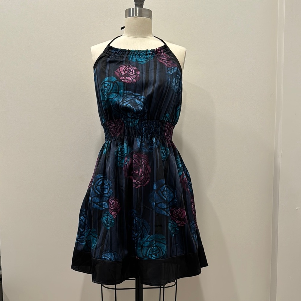 NWOT DKNY  Blue and Black Sleeveless Halter Sundress Knee-Length Cocktail